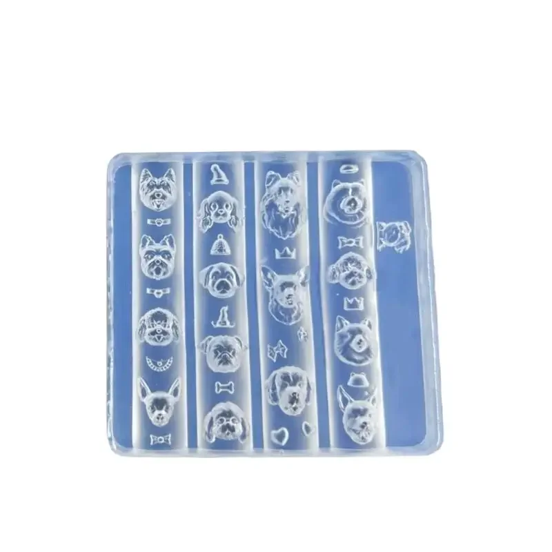 Silikonowa forma do zdobienia paznokci DIY 3D, urocza forma do paznokci w kształcie psa z kreskówki, przezroczysty szablon do rzeźbienia paznokci.