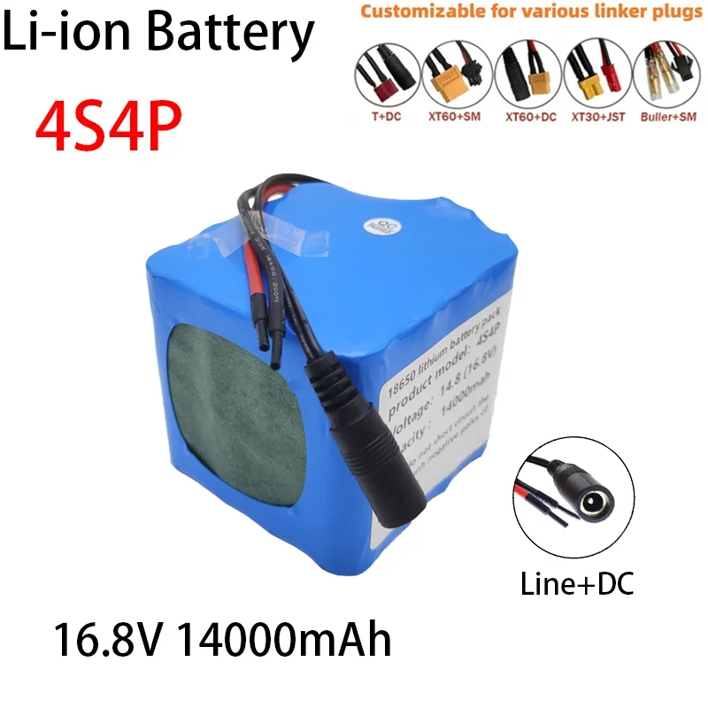 

4S4P 14.8V(16.8V) 14000mAh 18650 Li-iom Battery Pack with 5(A) BMS for Night Fishing Lamp Heater Miner's Lamp Amplifier Etc 14Ah