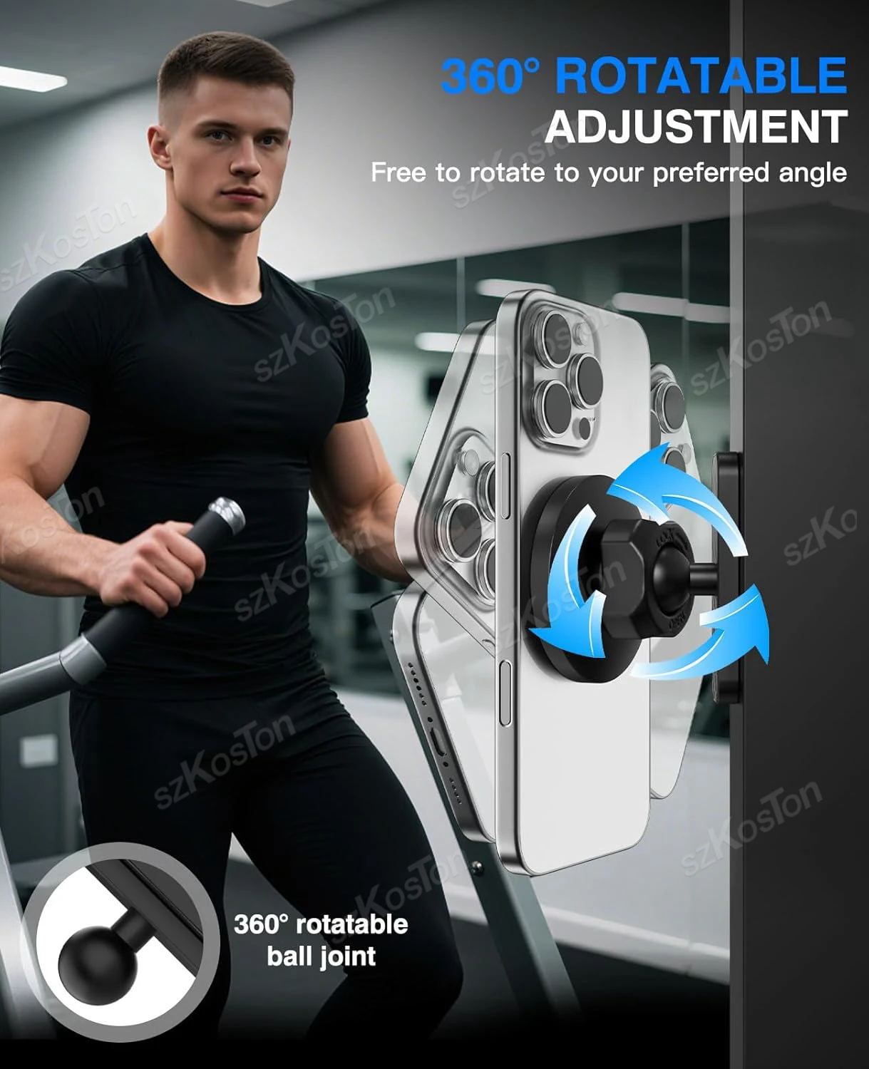 Supporto per telefono con base magnetica bifacciale per registrazione di allenamento in palestra per carrello da golf 360 °   Rotazione compatibile con la serie iPhone17-12