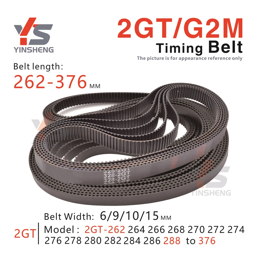 

262-376mm 2GT Timing Belt used for DIY or CNC,3D printers and other small transmission devices. G2M Synchronous Teethed Belt