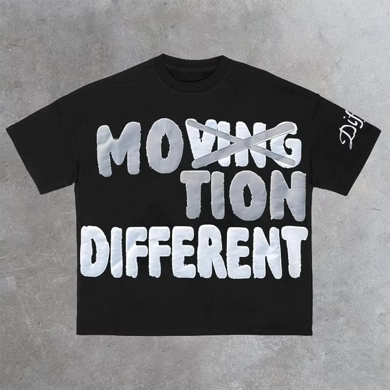 Vintage Motion Different Graphic 100% Cotton Short Sleeve T-Shirt Men Y2K Short Sleeves Oversize Tshirt Streetwear Women Tops image 2