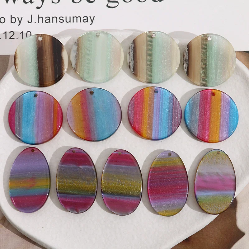 

New style 50pcs/lot color stripe pattern geometry rounds/ovals shape acrylic beads diy jewelry accessory