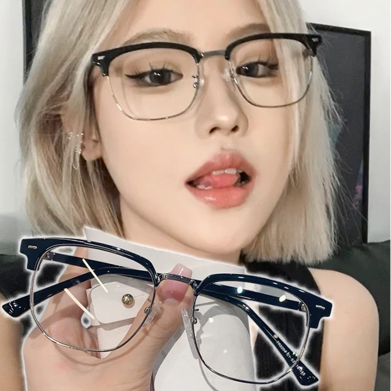 Retro Versatile Square Half-Frame Oversized Anti Blue Light Glasses Office Read Gaming Unisex Anti Radiation Eyewear Accessories