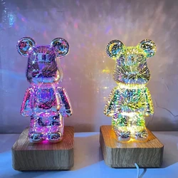 3D Fireworks Bear Night Light Projection Colorful USB Atmosphere Dimming Living Decorative Decor Room 3D Glass Fireworks Bedroom