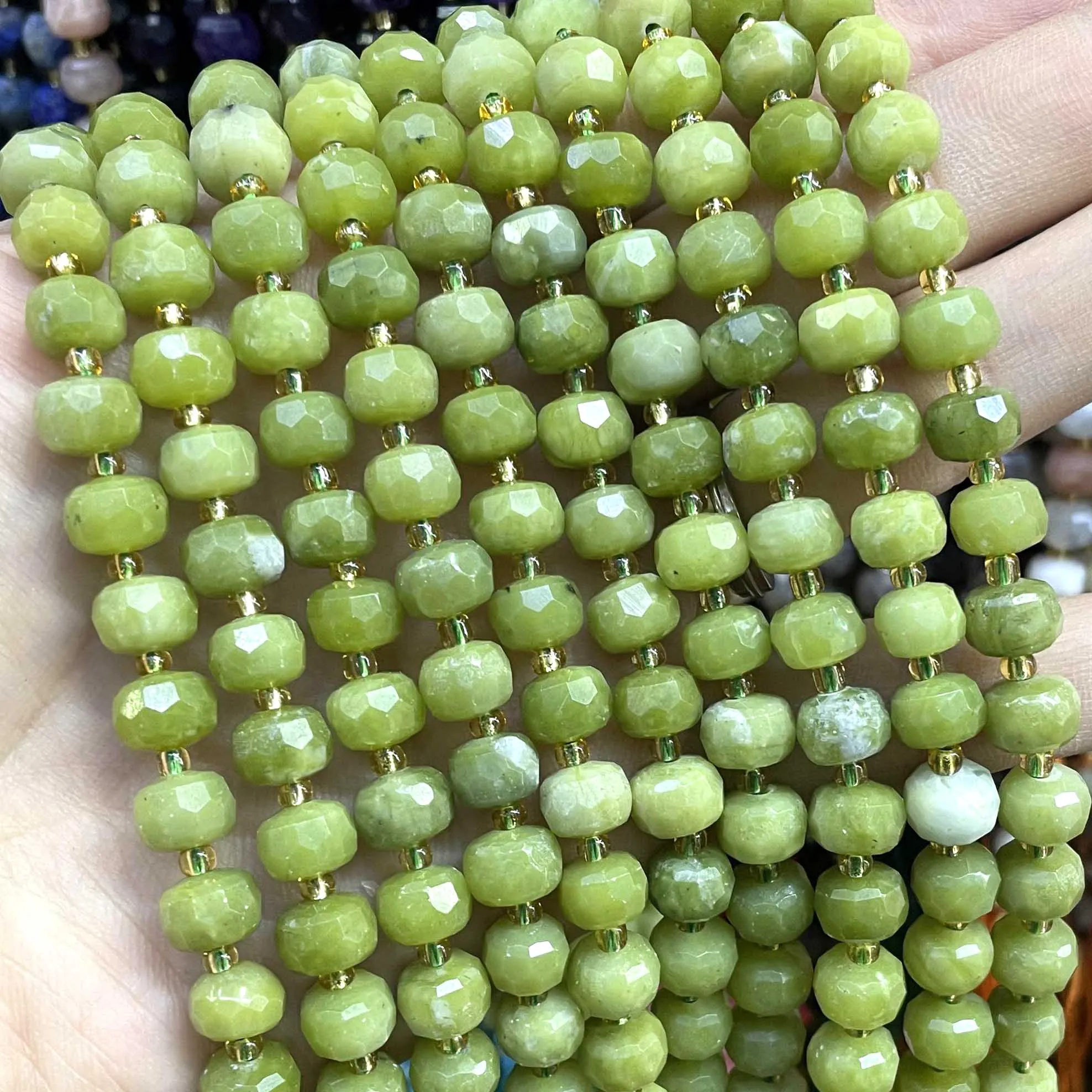 6*8Mm Natuursteen Gefacetteerde Wielvorm Canadese Jades Spacer Kralen Voor Sieraden Maken Diy Armband Ketting Accessoires
