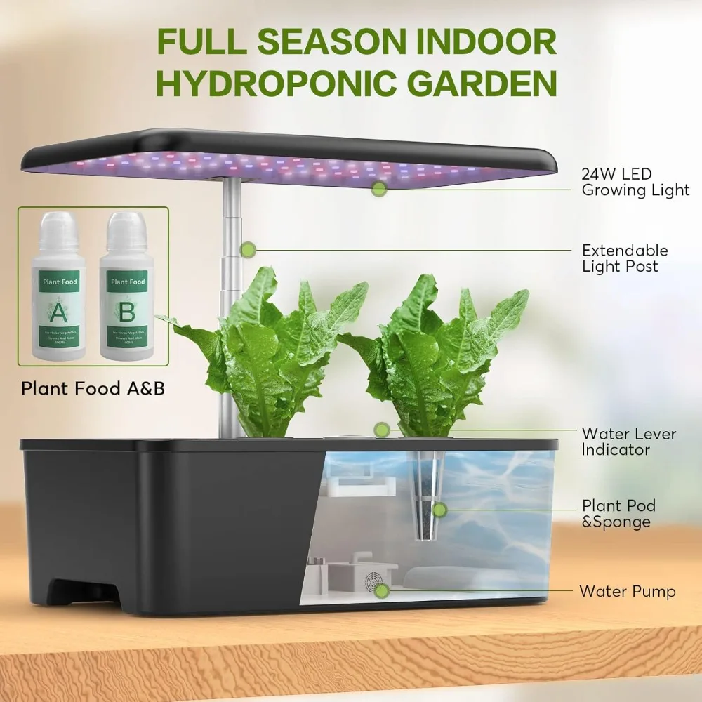 Herb Garden Hydroponics Growing System-12 Pods Indoor Gardening System with LED  Light,Plants Germination Kit with Pump System