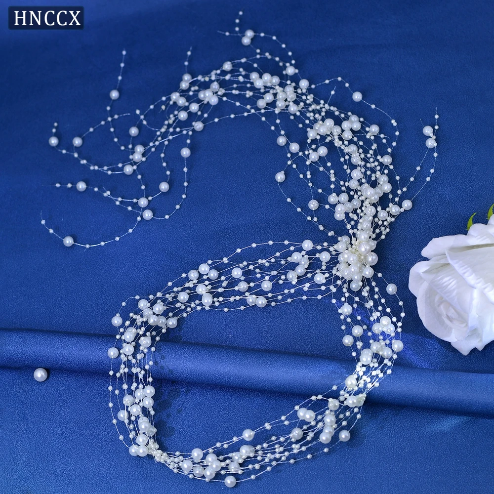 HNCCX Bridal Pearl Headband Woman Hair Vine Beaded Tassel Wreath Wedding Headwear Stunning Party Hair Tiara For Brides CP538