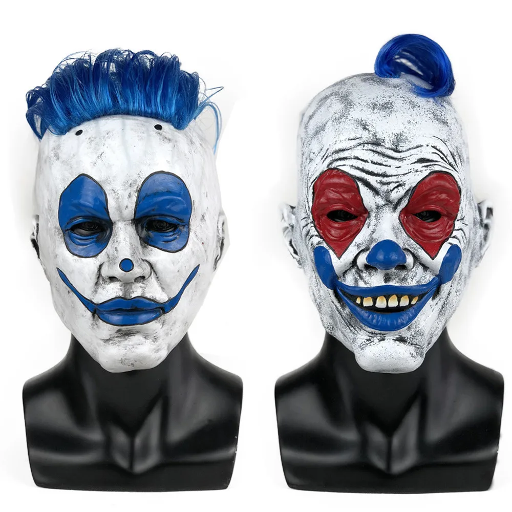 Joker Mask Cosplay Adult Blue Hair Clown Red Face Latex Masks Helmet Halloween Carnival Dress Up Party Costume Props