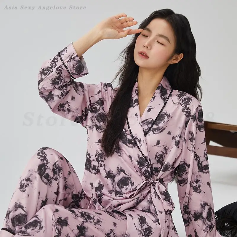 

Female Pajamas Loungewear Two Piece Set Spring Summer New Rayon Sleepwear Pijama Mujer Femme Sexy Loose Home Clothes Lingerie