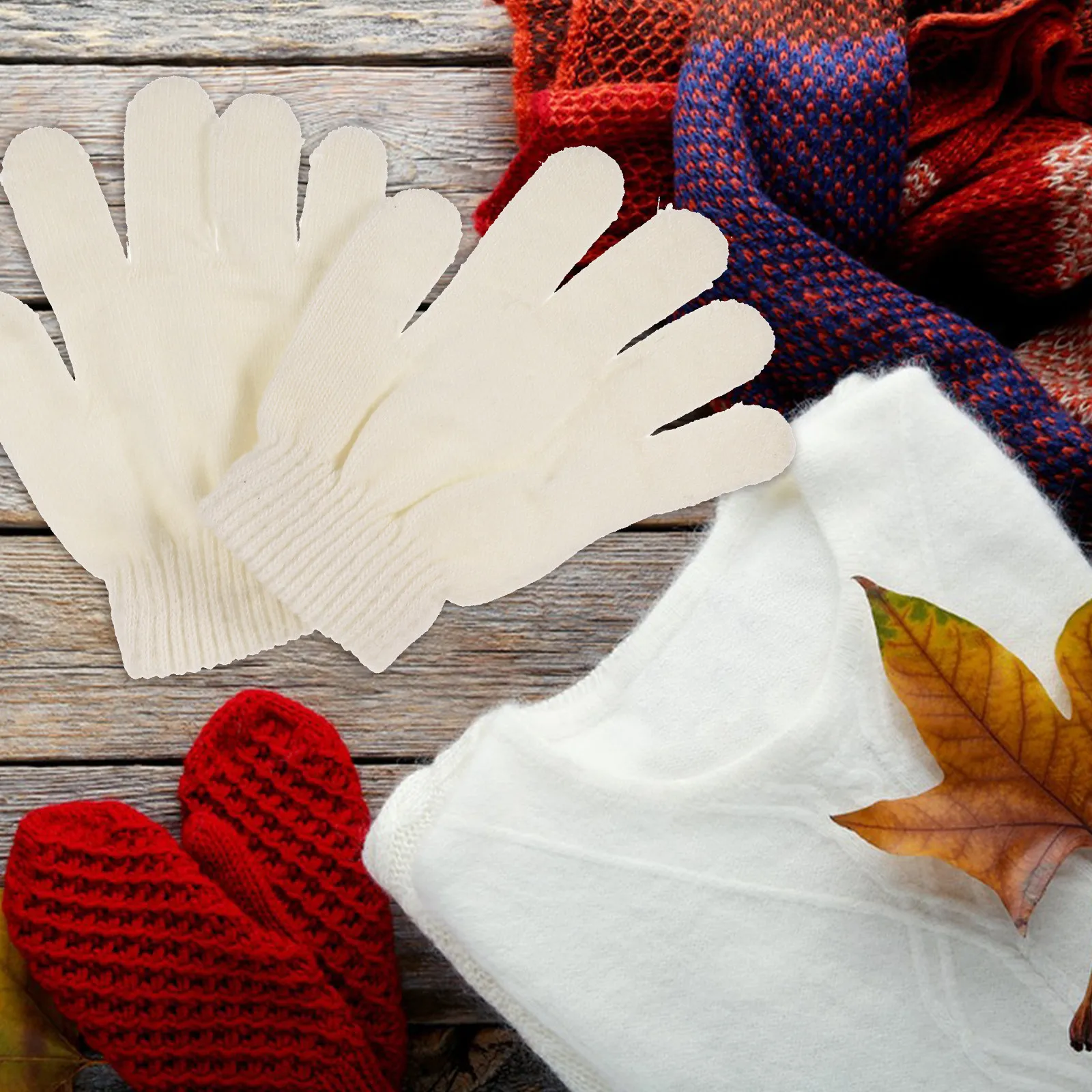 

Children's Knitted Full Finger Gloves Gray Autumn Winter Warm Stretchy Winter Kids Gloves for Boys Girls 4-12 Years