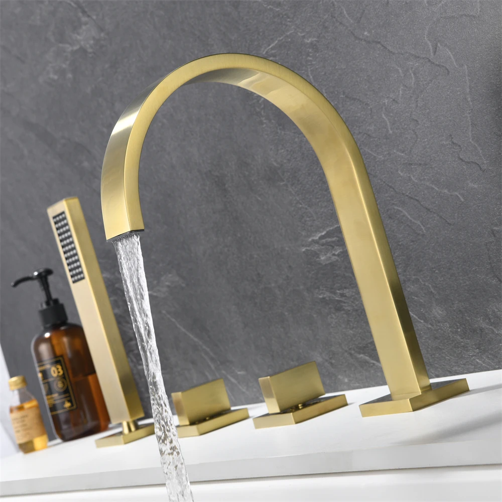 Wholesale Two Function Bathtub 5 Hole Gold Finished Luxury Bathroom Brass With Hand Shower Bathtub Faucet