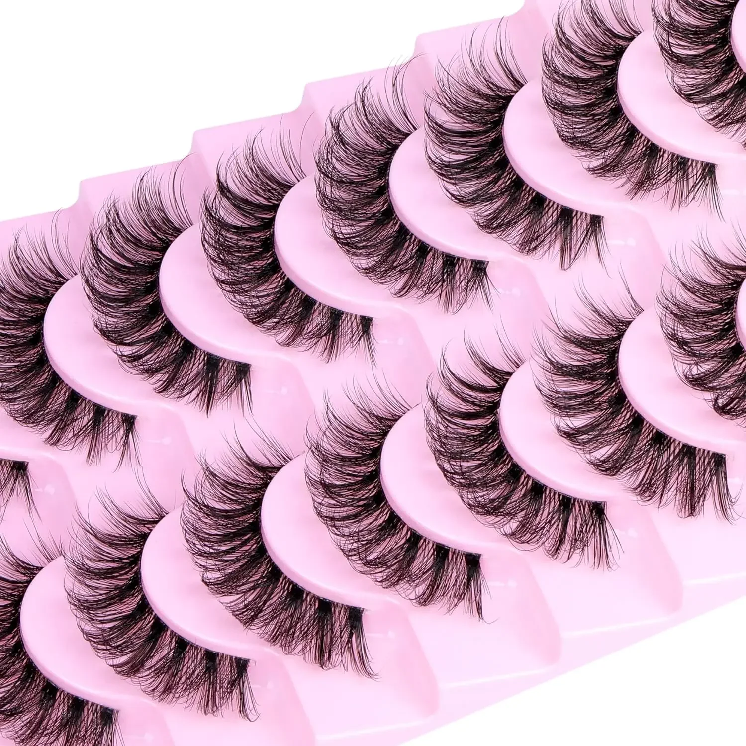10 Paar natürliche Wimpern, flauschige Wimpern, D-Locken-Wimpern, 3D-Volumen, dünne falsche Wimpern, Streifen, transparentes Band, Wimpern-Packung – Detail 2
