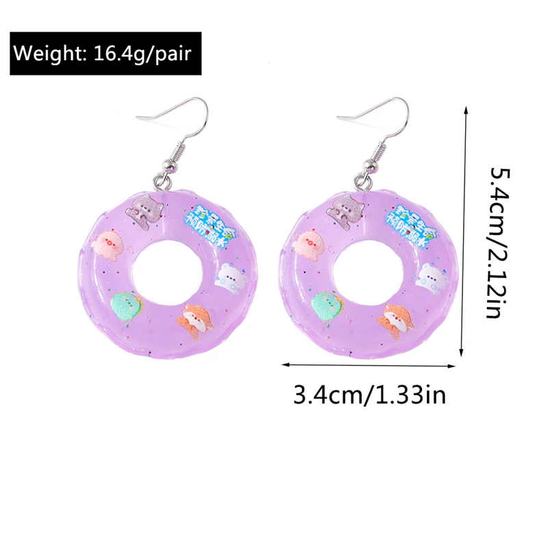 Fashion Candy Color Resin Swim Ring Drop Earrings for Women Girls Party Festival Jewelry Gifts