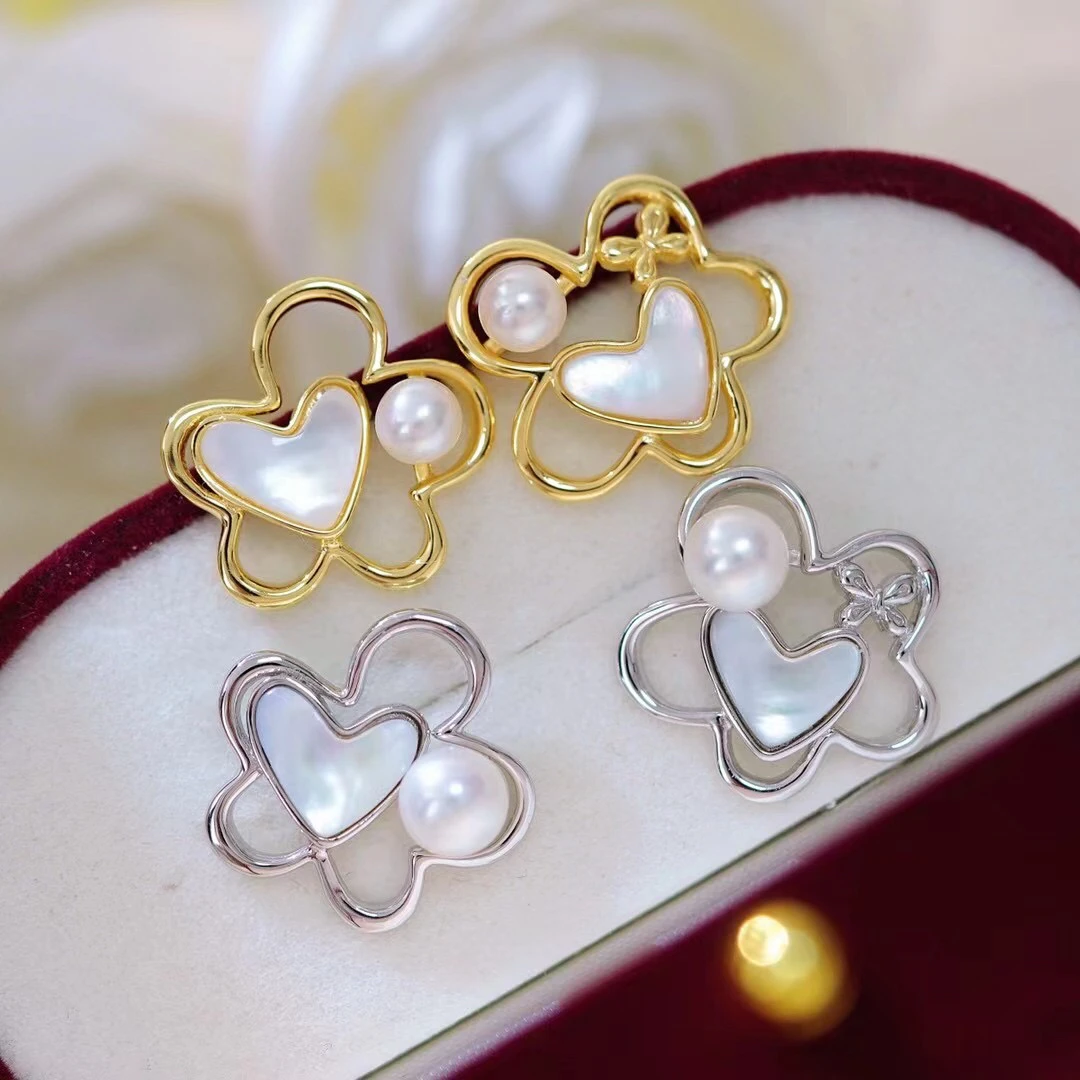 Heart Flower 925 Sterling Silver Earrings Base Findings Mountings Jewelry Mounts Fittings Women's Accessories for 7-8mm Beads