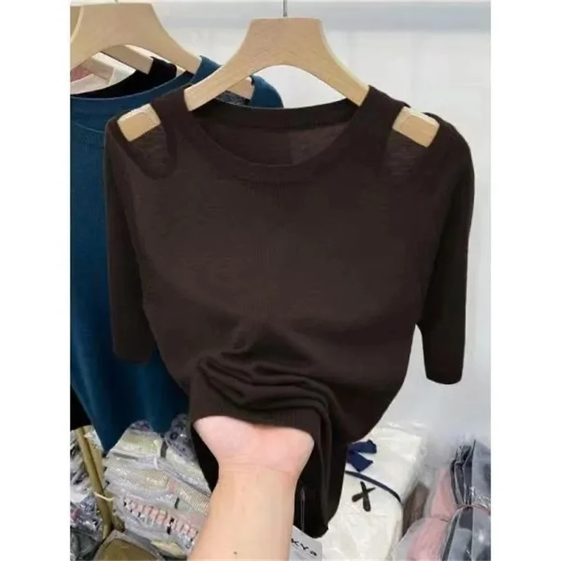 2024 New Spring Summer New Women\'s O-neck Short-Sleeved Exquisite Cashmere Knitted Sweater Pullover Solid Color Knitwear