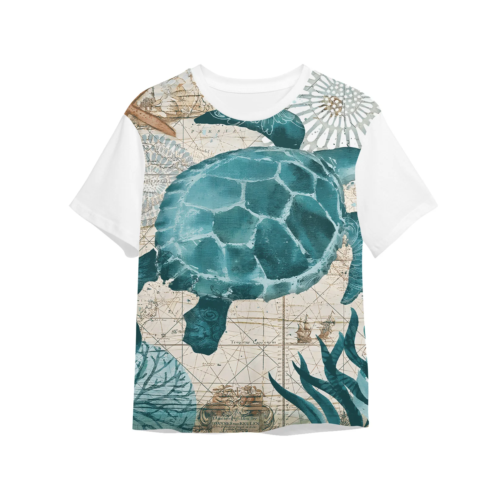 

Fseonihk Summer Women's Short Sleeved Round Neck Off Shoulder T-shirt Loose and Slimming Appearance Turtle Retro Pattern Y2k