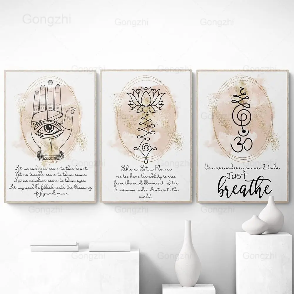 

Lotus Flower Quote Yoga Poster Abstract Gold Graffiti Buddha Wall Art Canvas Painting Namaste Meditation Picture for Home Decor