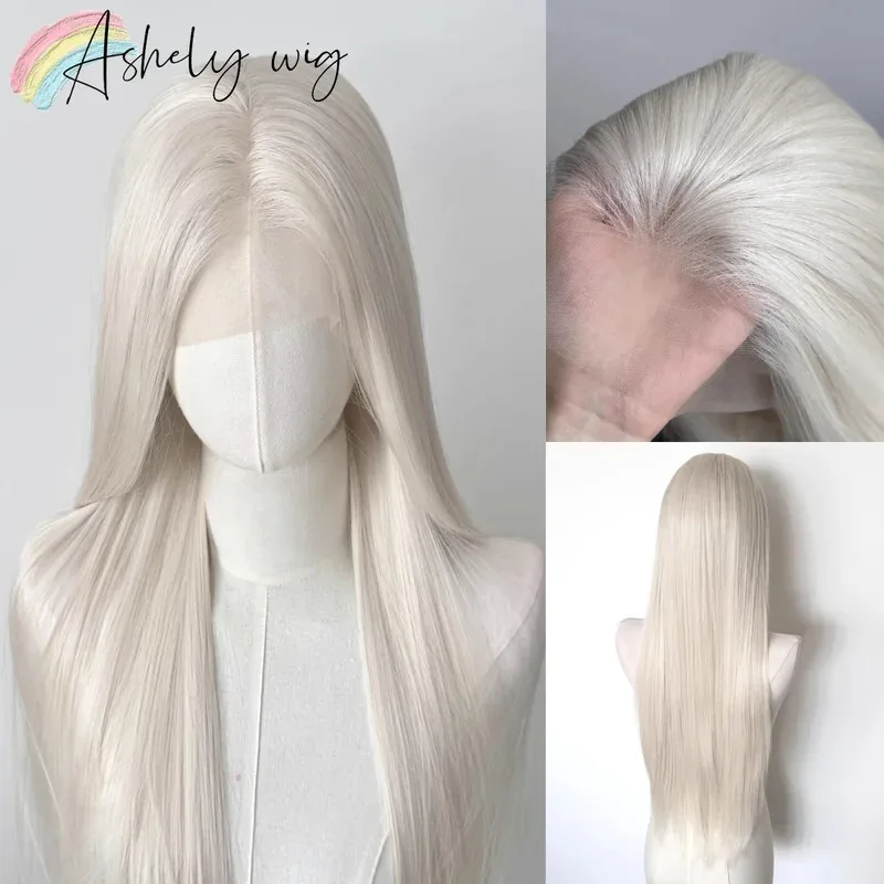 

Platinum Lacefront Wig 13x4 Long Straight White Lace Front Wig High Temperature Fibers Wigs Lace Front Frontal Cosplay Wig