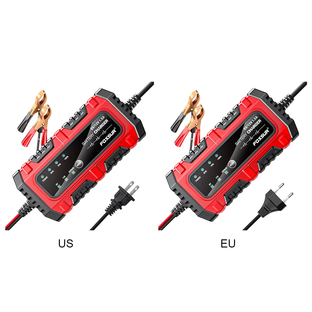 6V 12V 1.5A Car Battery Charger Intelligent Pulse Repair Smart Fast Charger for Car Motorcycle Truck Lead-Acid AGM GEL Batteries