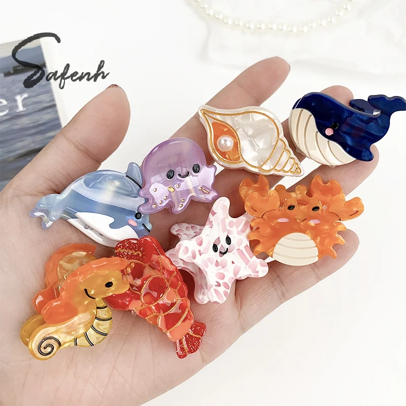 Mini Hair Claw Clips Cute Ocean Animals Crab Whale Sea Shell Starfish Hairpin Side Bangs Clip Sweet Hair Accessories For Women