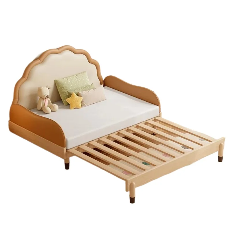 Pull-out children's bed cute cartoon wooden children's bed with guardrails that can extend the children's bed set