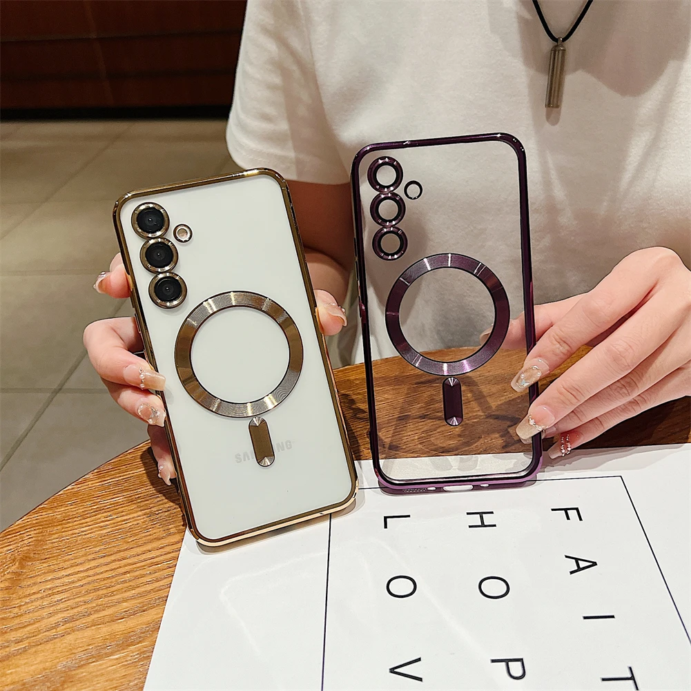 الفاخرة تصفيح واضح سيليكون جراب هاتف ل غالاكسي A56 A55 A14 A24 A34 A35 المغناطيسي عدسة حماية الغطاء الخلفي A54 حالات #2