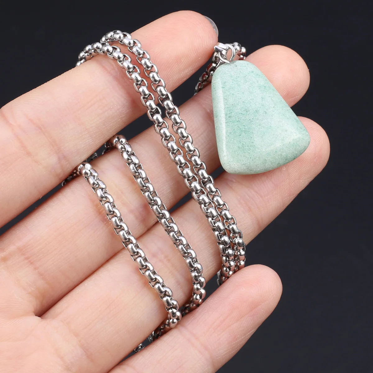 Trapezoid Natural Stone Pendant Necklace Fashion Natural Rose Quartzs Crazy Agates Pendant Necklace for Jewerly Gift 18x25mm