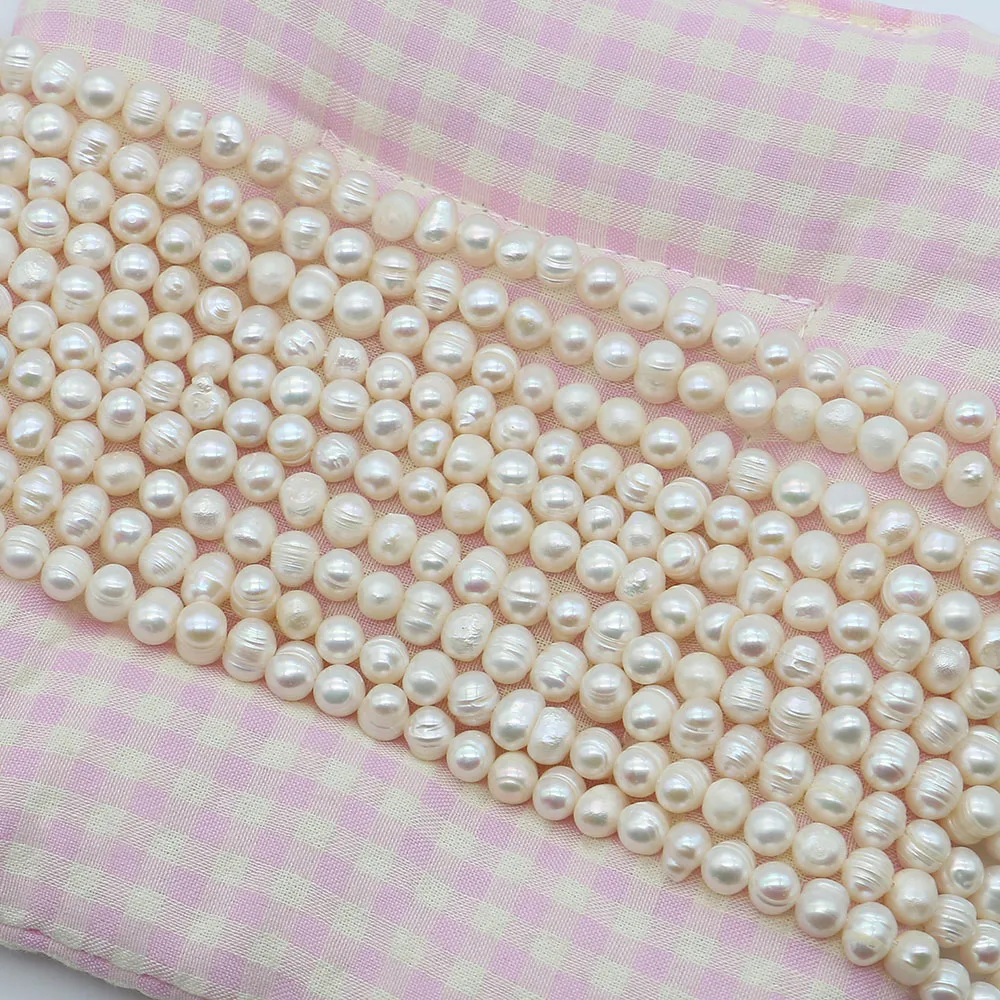 White Round Natural Freshwater Pearls Threaded Punch Loose Beads 5-10mm Women's Necklace Bracelet Jewelry Components 1 Strand