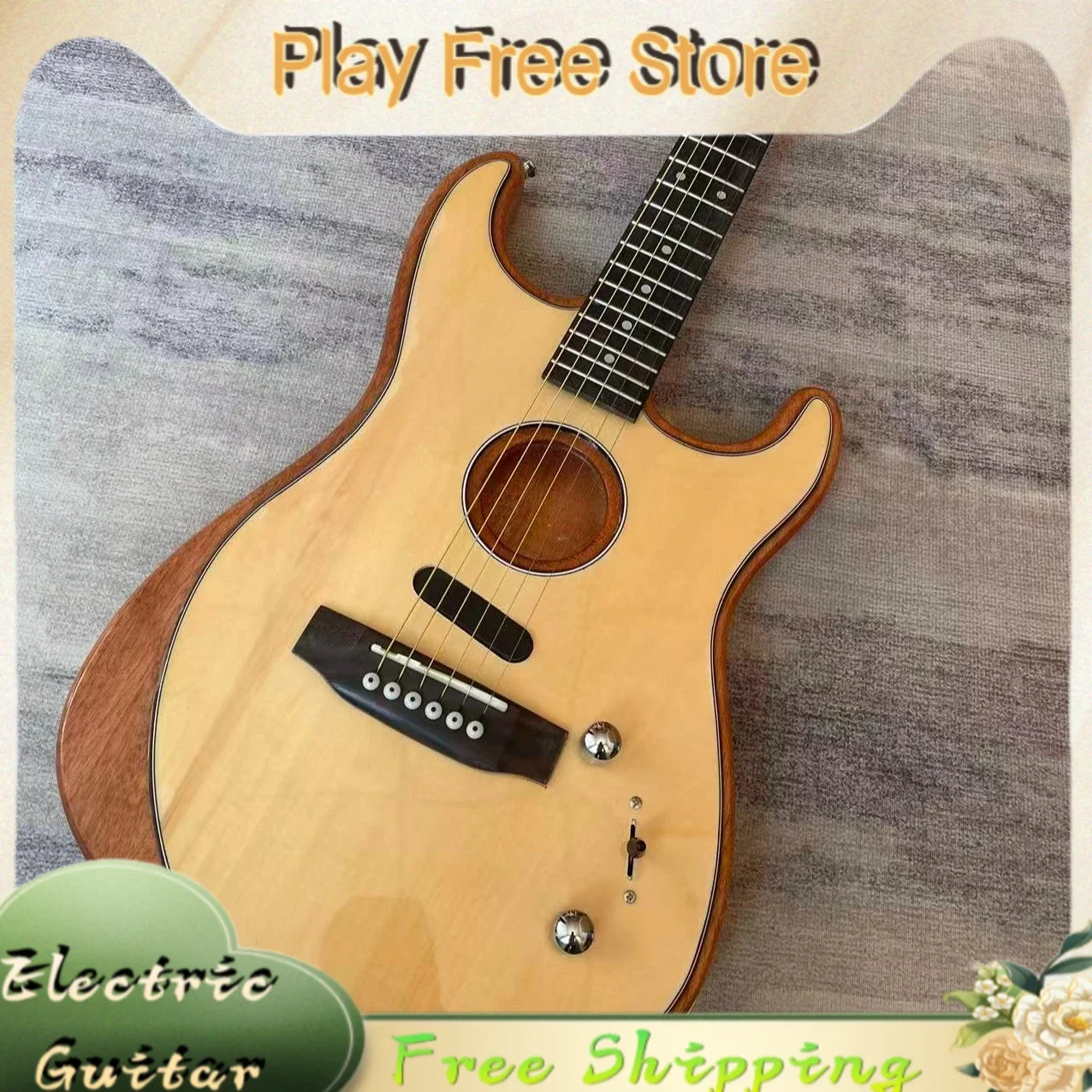 Acoustasonic Electric Acoustic Guitar Solid Spruce Top Mahogany Body Rosewood Fingerboard Dual Tone Switch for Stage Performance