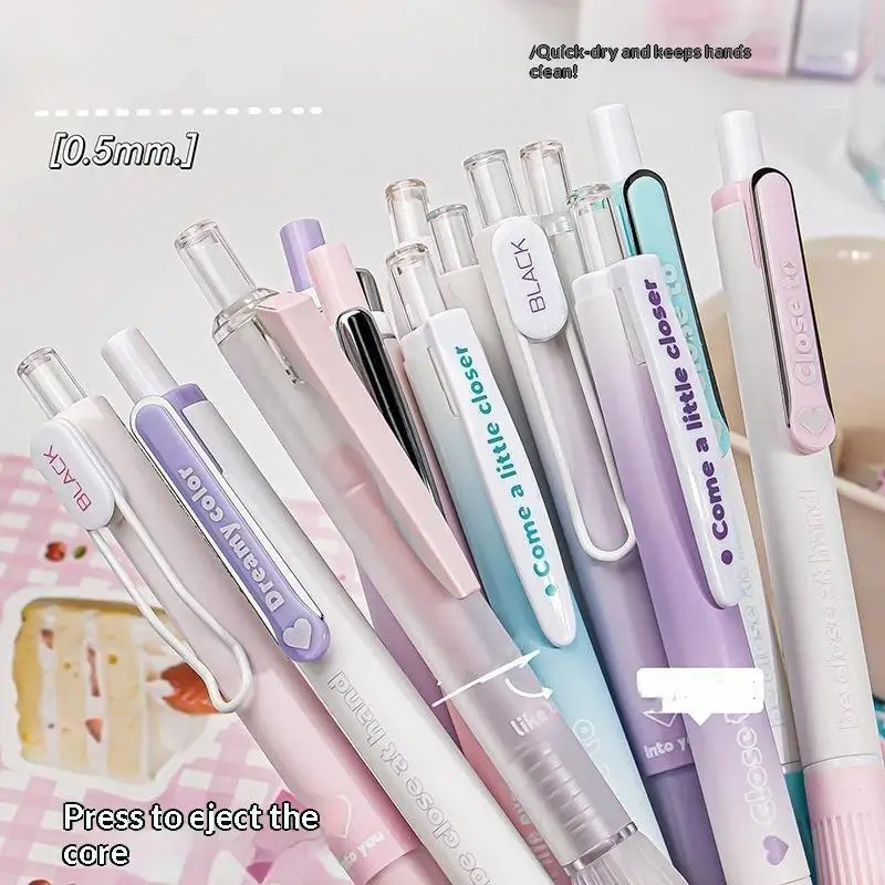 New 5pcs Retractable Gel Pen Fashion Simplicity Transparent Writing Pen Quick Drying CS Tip 0.5mm Black Ink Scrapbook Pen
