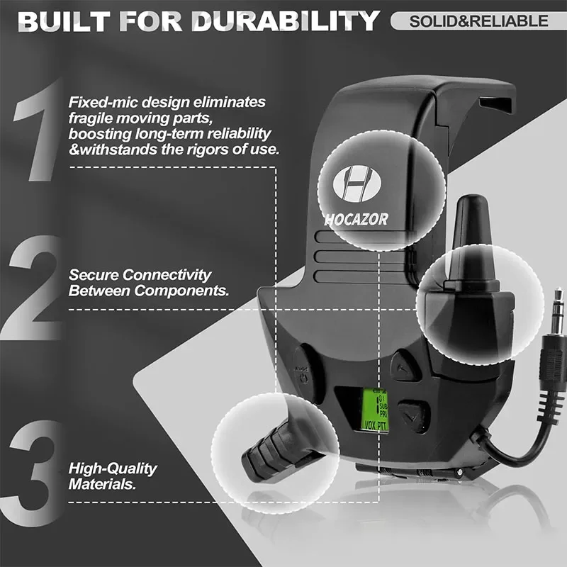 HOCAZOR Walkie-Talkie Tactical Noise Cancelling Headphones Adapter Electronic Shooting Earmillation  Microphone 3 Mile Range