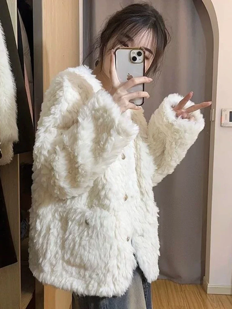 2024 Autumn/Winter Fashion New Women\'s Jacket Warm and Casual Small Fragrant Style Lamb Fleece Warm Long Sleeve Plush Jacket