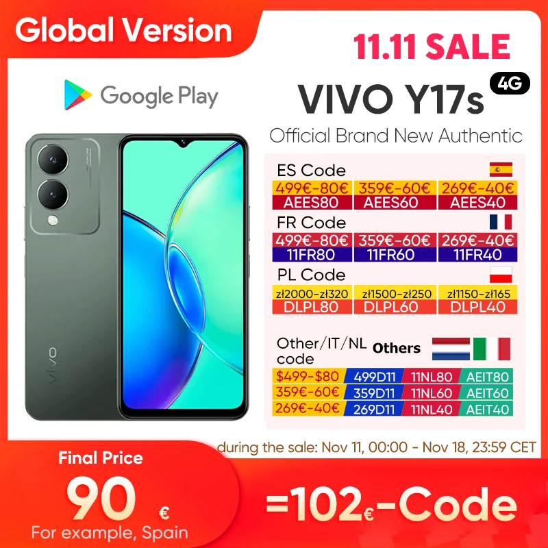 VIVO Y17s 4G SmartPhone CPU MediaTek Helio G85 6.56-in 5000mAh bateria 50MP kamery telefon z systemem Android