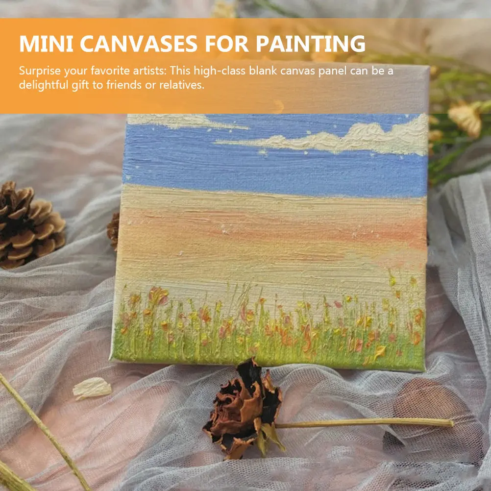 2Sets Mini Canvas Easel Oil Painting Board Set Delicate Stretched Canvas Panel DIY Painting Supplies Triangle Stable Stand Art