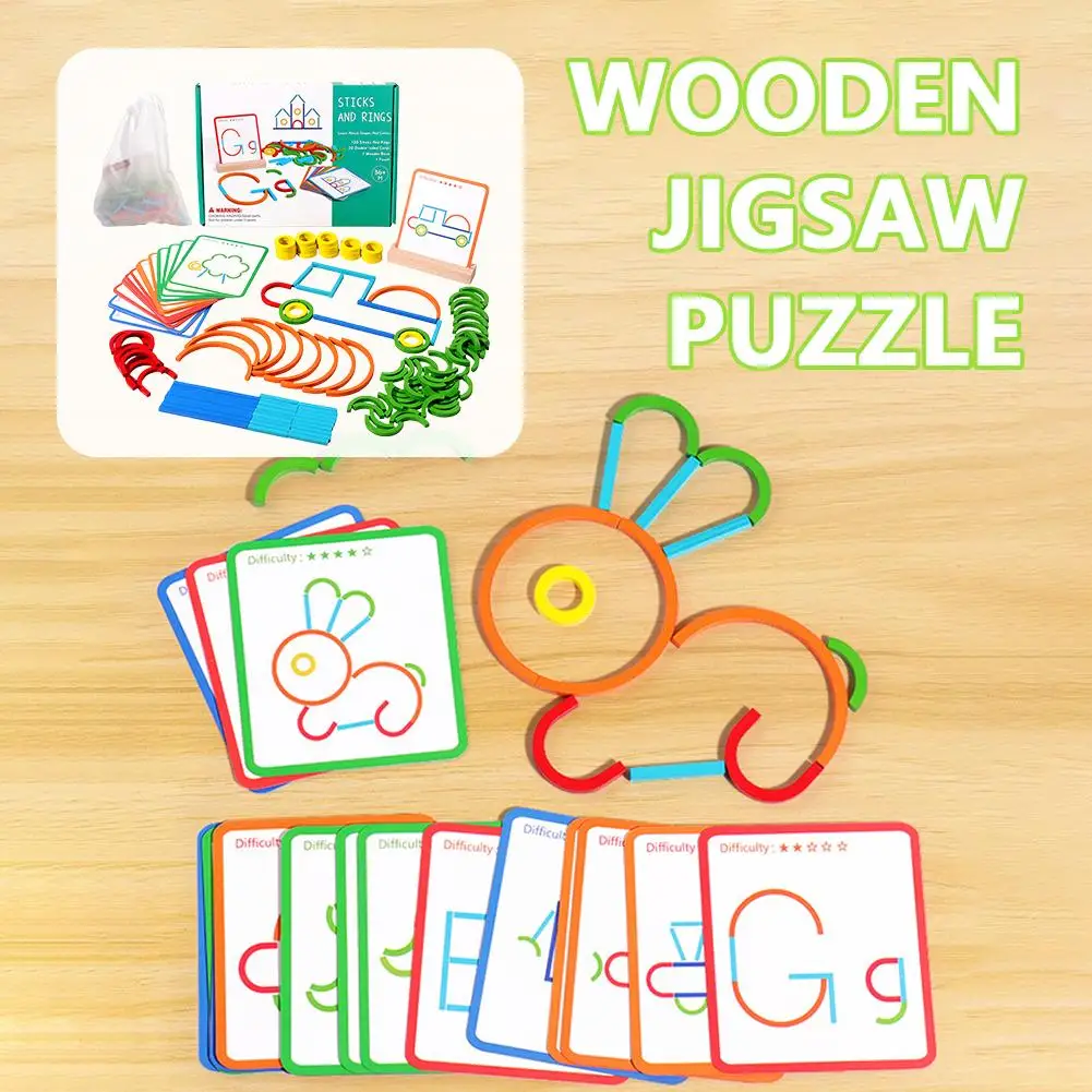 木製クリエイティブスティックとリングパズル知能ゲームモンテッソーリ幼児教育玩具子供のための 3 歳