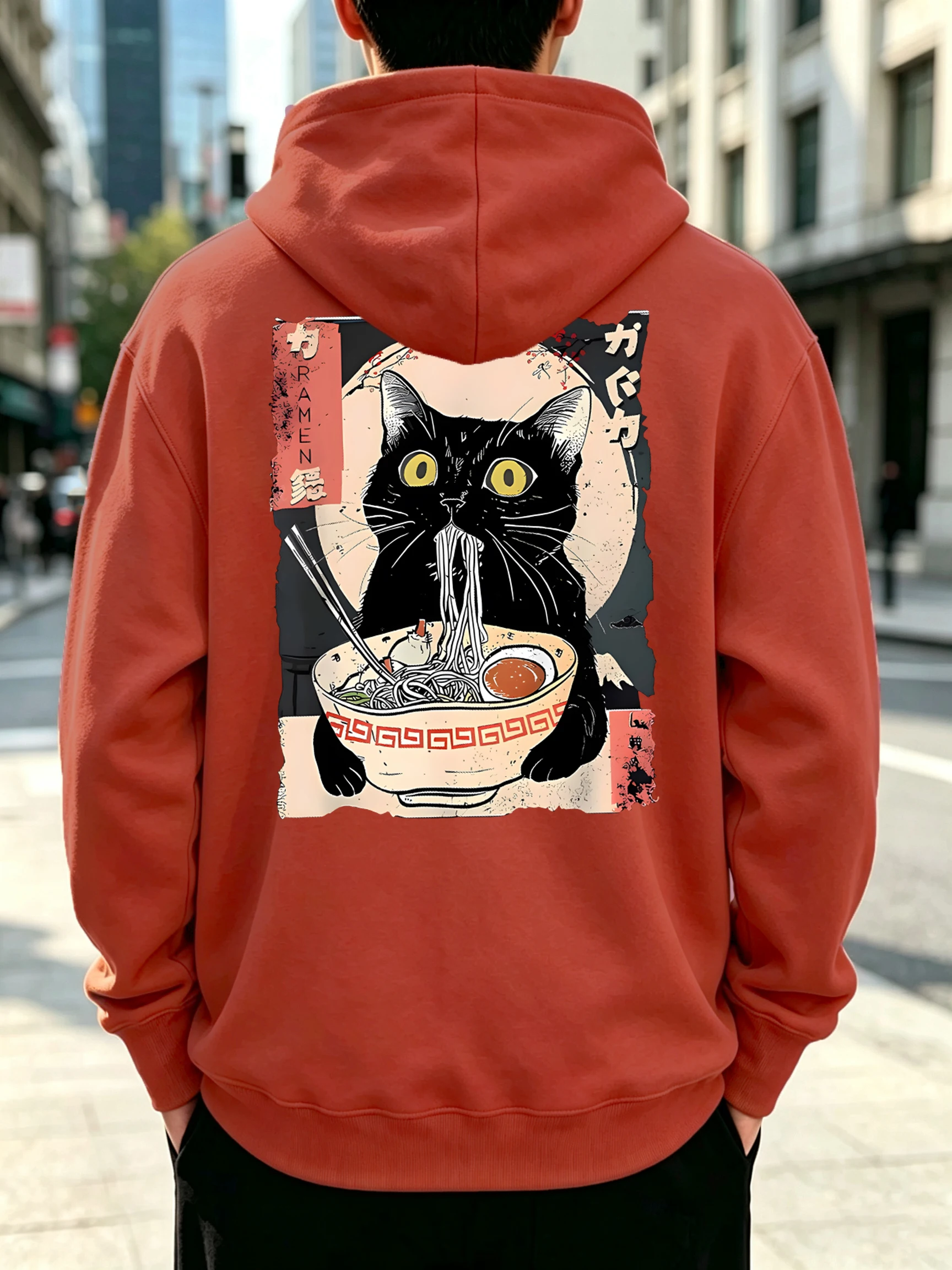 Cat Likes To Eat Noodles And Daydream Printed Men Fashion Comfy Hoodie Autumn Casual All-Match Streetwear Fleece Pocket Clothes