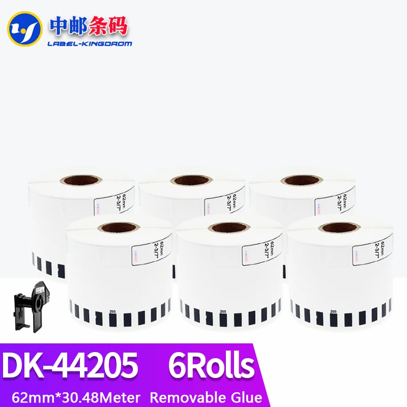 6 Refills Roll Compatible DK-44205 Label Removable Glue 62mm*30.48M Continuous for Brother QL-700/800/1060/1100 Printer DK-4205