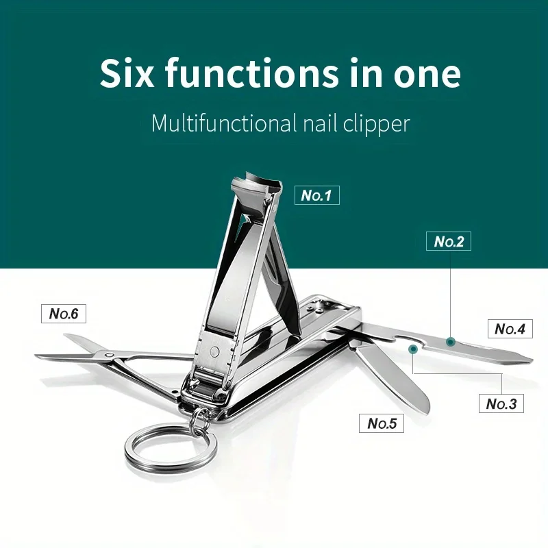 Multifunctional Stainless Steel Nail Clippers Six Functions Nail Files Bottle Opener and Small Scissor Portable Tools Manicure