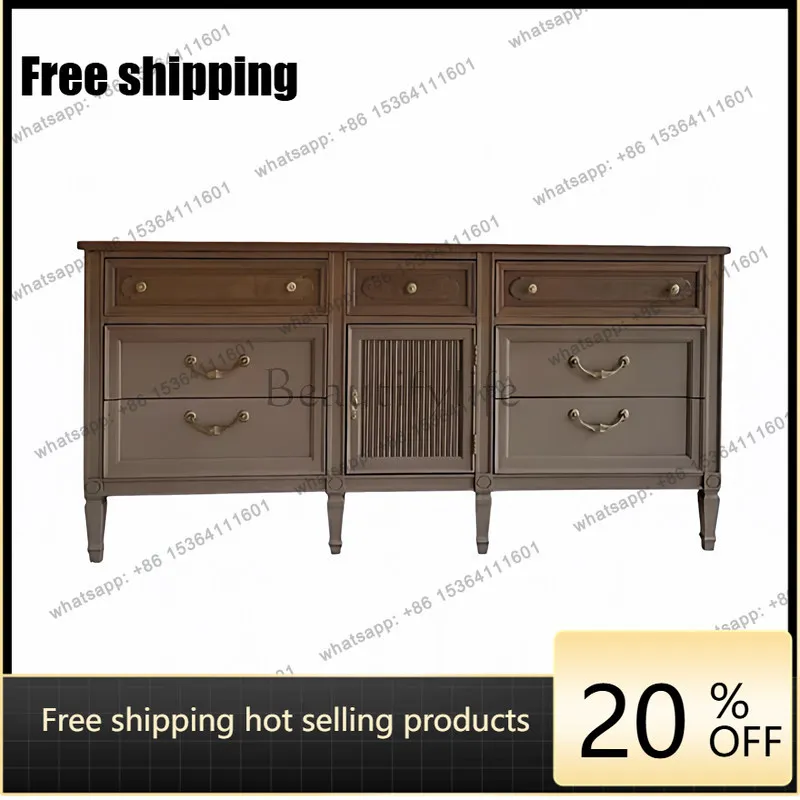 Factory Direct French Retro Solid Wood Bucket Cabinet Middle Antique Living Room Wall Storage Cabinet