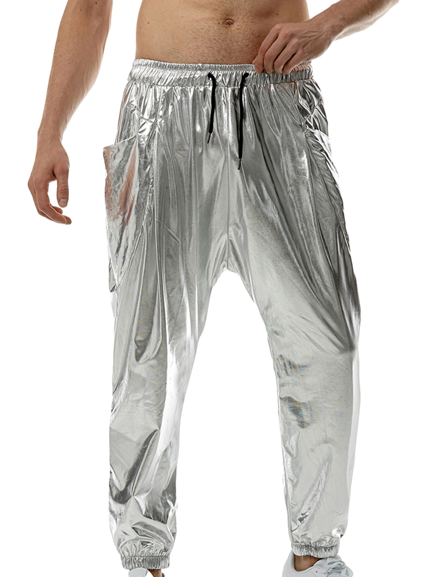 

Men s Metallic Joggers Shiny Drawstring Elastic Waist Solid Color Athletic Workout Pants Sweatpants