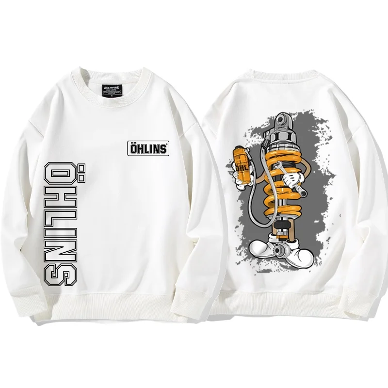 OHLINS Motorcycle Shock Absorber Modified Crew Neck Sweater Casual Tide Men's and Women's Racing Riders Club Streetwear