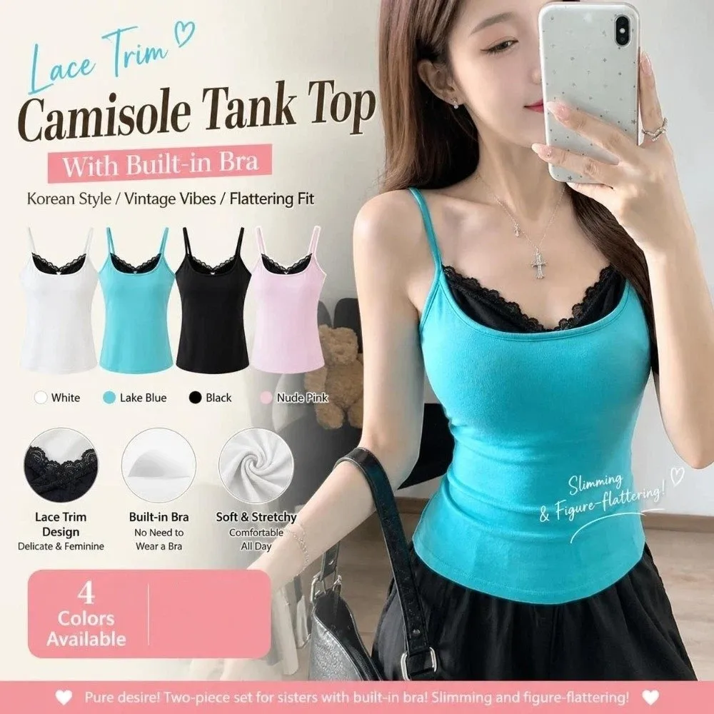 New V-neck Sleeveless Tank Top Lace Inlay Sleeveless Women's Crop Top Slimming Effect Slim Fit Top For Women's Summer Fashion