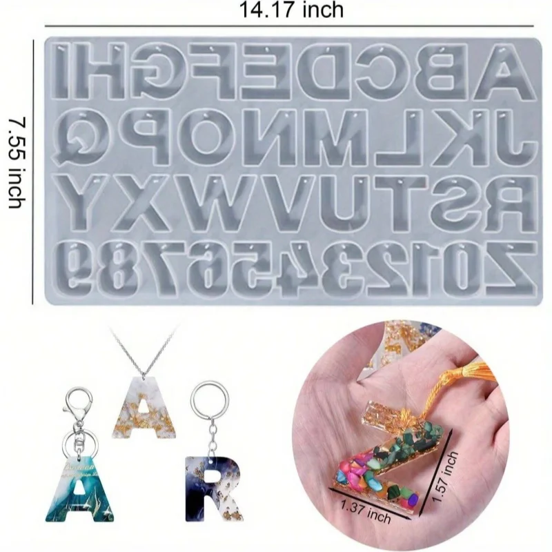 Large Silicone Keychain Tree Mold with Holes for Letters and Numbers Jewelry Pendants Gifts Rectangular Design Crafts Casting