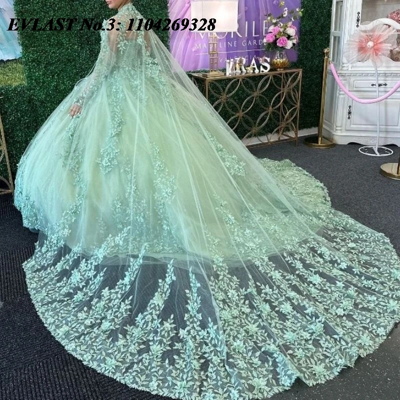 

EVLAST индивидуальное бальное платье Mint Quinceanera 2026 с кружевной аппликацией и кристаллами, накидка из бисера Sweet 16 Vestidos 15 De Anos E3Q875