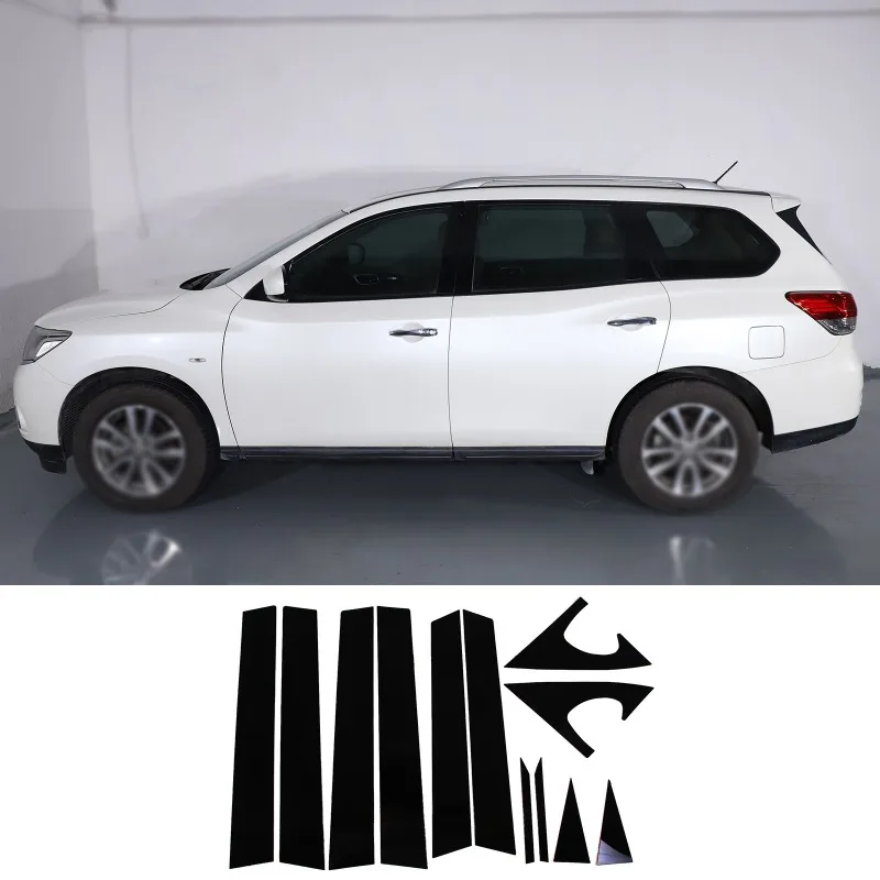 

12pcs Glossy Black Car Door Window Pillar Center Post Trim Stickers Auto Styling Accessories Fit For Nissan Pathfinder 2013-2018