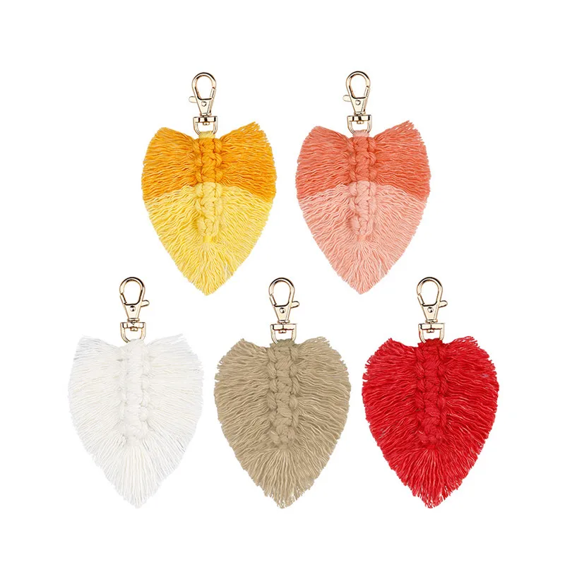 Creative Leaf Tassel Keychain for Women Girls Bohemian hand-Woven Tassel Charm Handbag Purse Pendant KeyChain