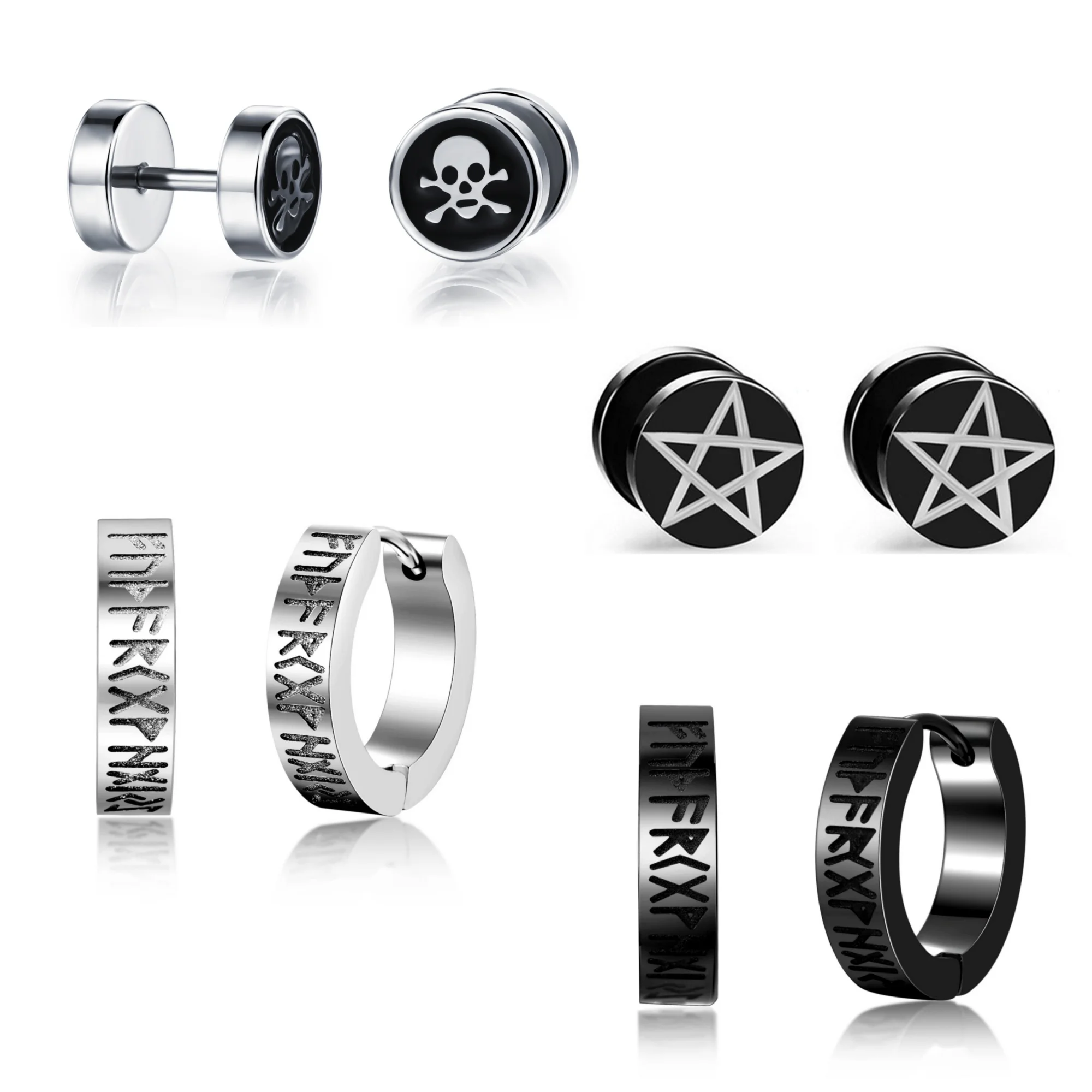 1-2 paires Viking Punk étoile minimaliste en acier inoxydable noir femme Piercing cerceau boucle d'oreille ensemble pour homme bijoux accessoires tendance nouveau