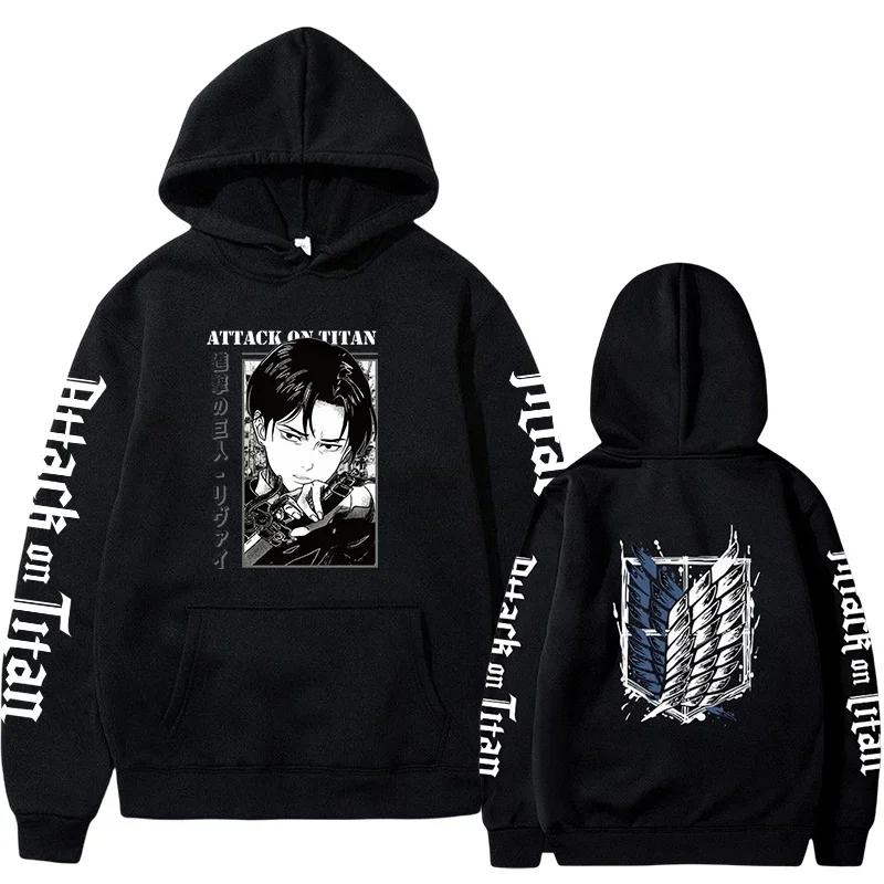 Men Women Hot Anime Plus Size Hoodies Attack On Titan Levi Print Hooded Manga Sweatshirt Harajuku Long Sleeve Pullover Clothing