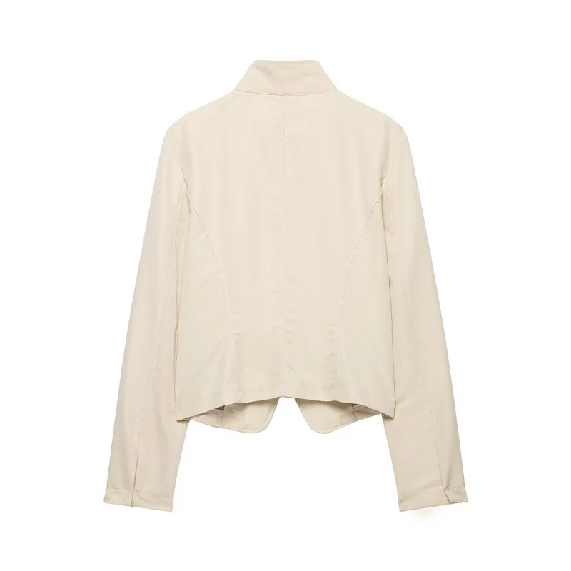 NINE ZAR Women's Tailored Jacket with Slant Buttons Stand Collar Long Sleeve Coat Standard Fit European Style Winter Outerwear