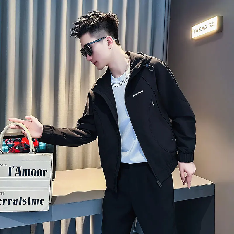 

Мужская толстовка Slim Fit с капюшоном, размер S, для невысоких, весна-осень, корейская версия, XS 55, верхняя одежда, молодежный тренд, полиэстер